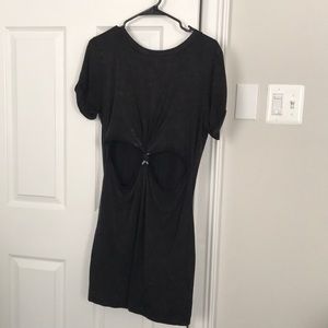 Acid wash T-shirt dress with cut outs